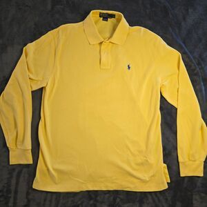 Polo Ralph Lauren Polo Shirt Mens L Yellow Classic Fit Long Sleeve Pique Cotton